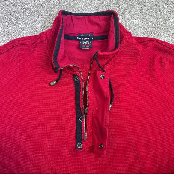 Paul & Shark Yachting Bretagne Red 100% Wool Quarter Zip Sweater Italy Mens XL - Picture 5 of 8